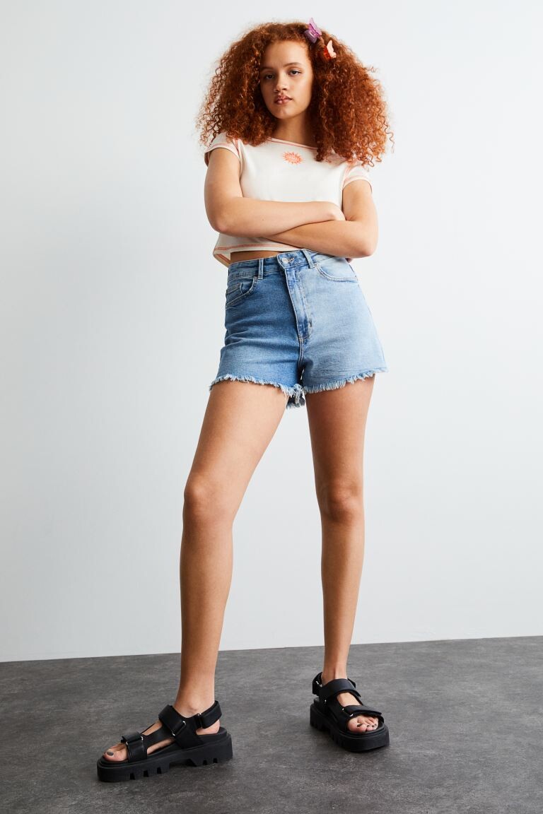 

Укороченный топ с принтом H&M, белый/солнечный свет