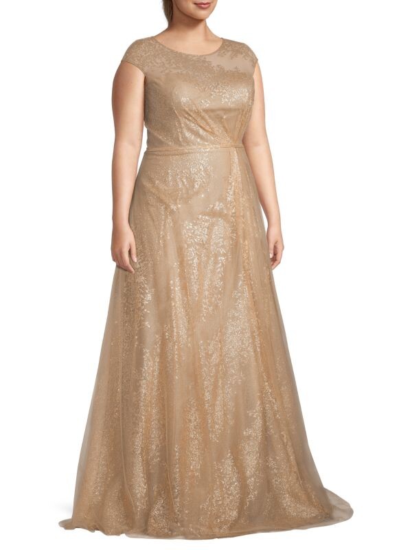 

Платье Rene Ruiz Collection из блестящего тюля с иллюзорным вырезом, желтый