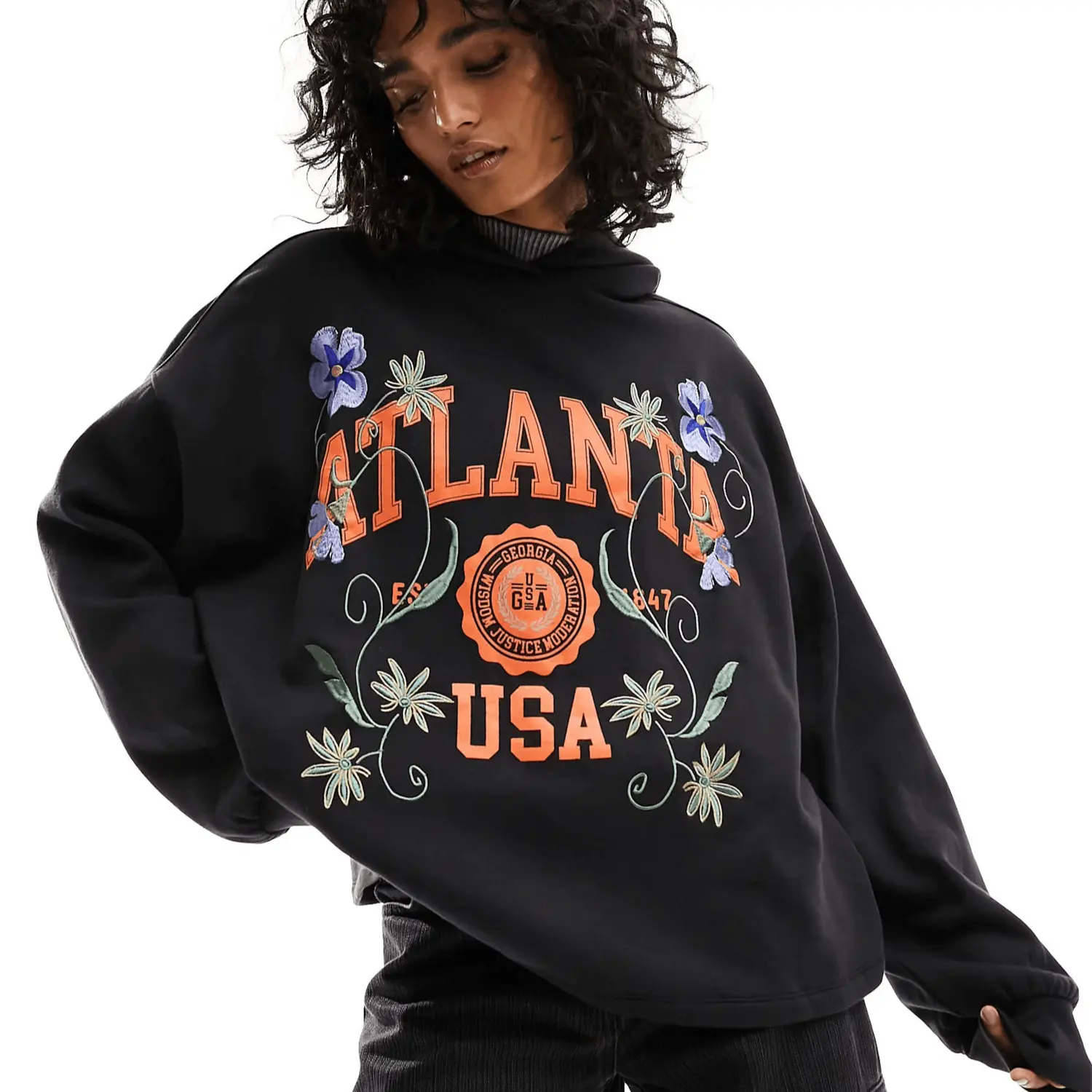 

Толстовка Asos Design Oversized With Embroidered Atlanta Graphic, черный