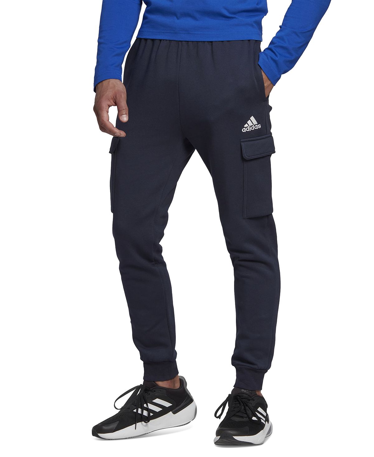 Мужские джоггеры Adidas Essentials Regular Tapered Fit Fleece Cargo, темно-синий фотографии