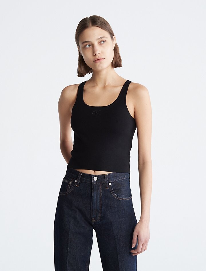 

Укороченная майка с вышивкой логотипа Calvin Klein, черный