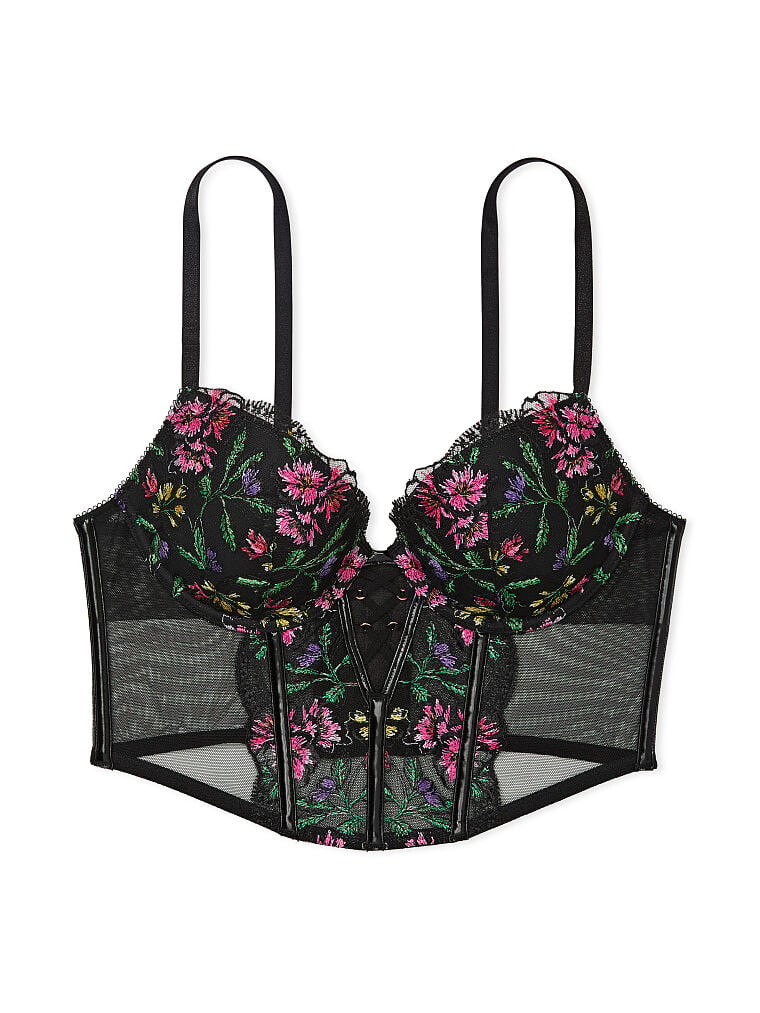 

Корсет Victoria's Secret Very Sexy Push-up Embroidered, чёрный/мультиколор