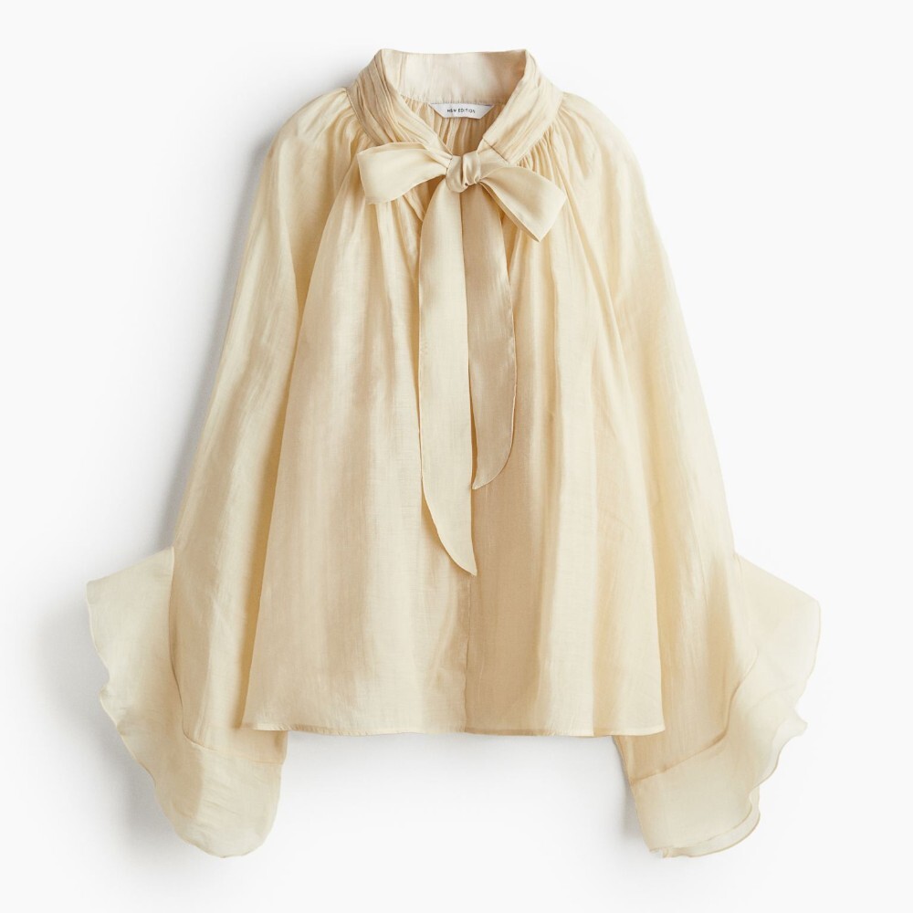 

Блузка H&M Sheer Tie-Neck, кремовый