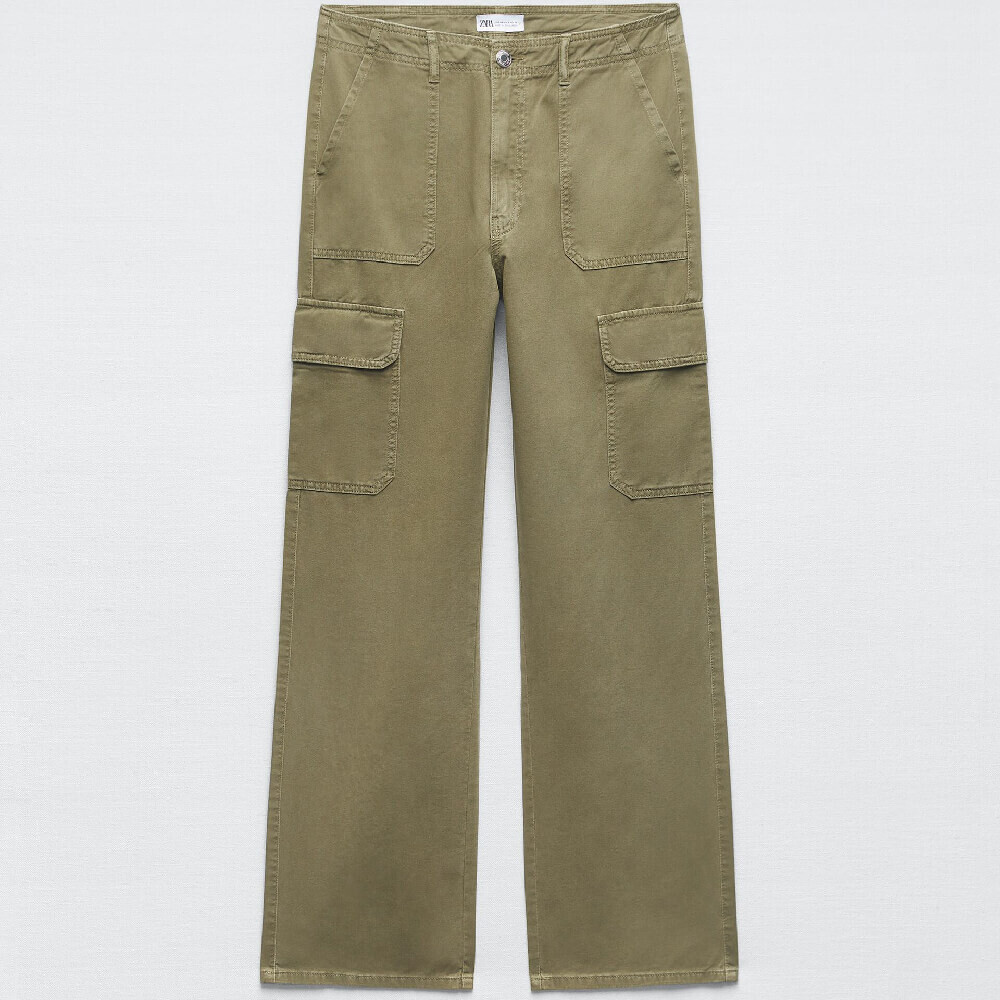 

Брюки Zara Straight Cargo TRF, хаки