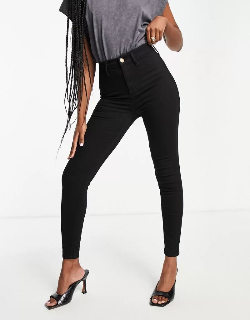 

Черные джинсы узкого кроя с завышенной талией River Island Kaia
