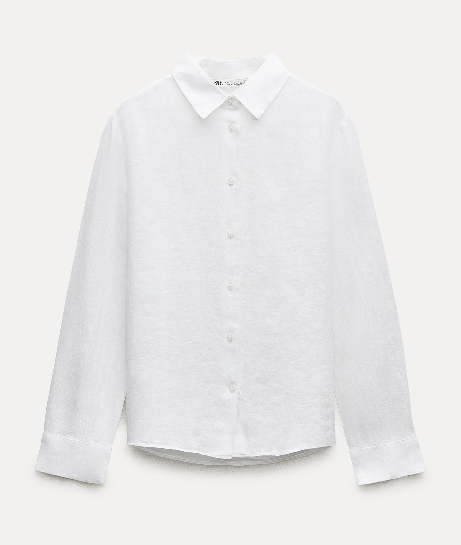 Рубашка Zara Zw Collection 100% Linen, белый рубашка zara zw collection 100% ruffled ramie белый
