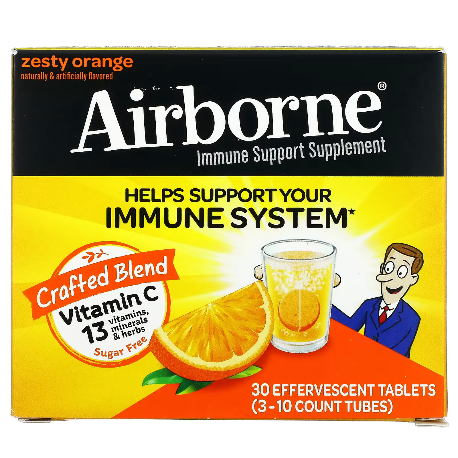 со вкусом апельсина 20 шипучих таблеток AirBorne, добавка для поддержки иммунной системы, со вкусом апельсина, 3 пробирки, по 10 шипучих таблеток