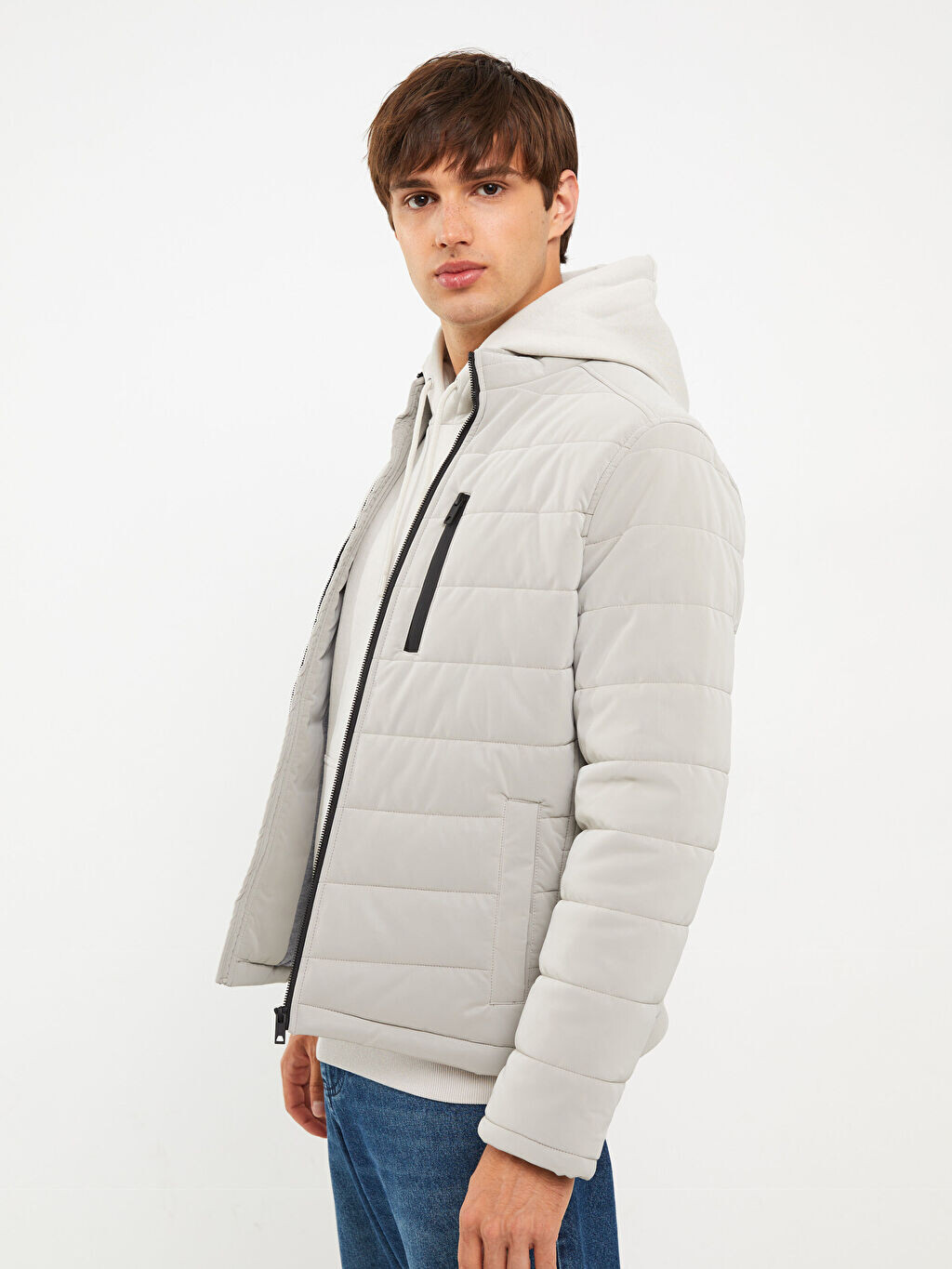 

Мужское кожаное пальто со стандартным узором и воротником-стойкой LCW Casual