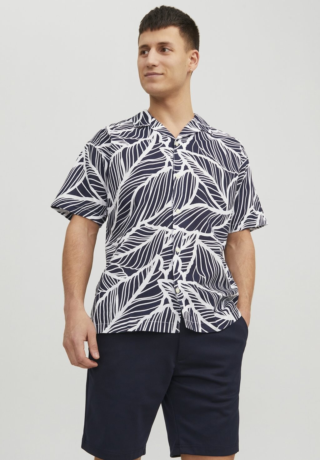 

Рубашка KURZARM BLATTPRINT Jack & Jones, темно-синий