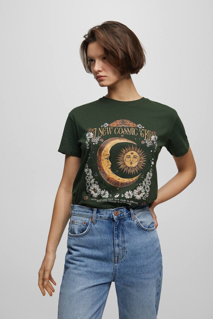 

Футболка с эзотерическим принтом Pull&Bear, зеленый