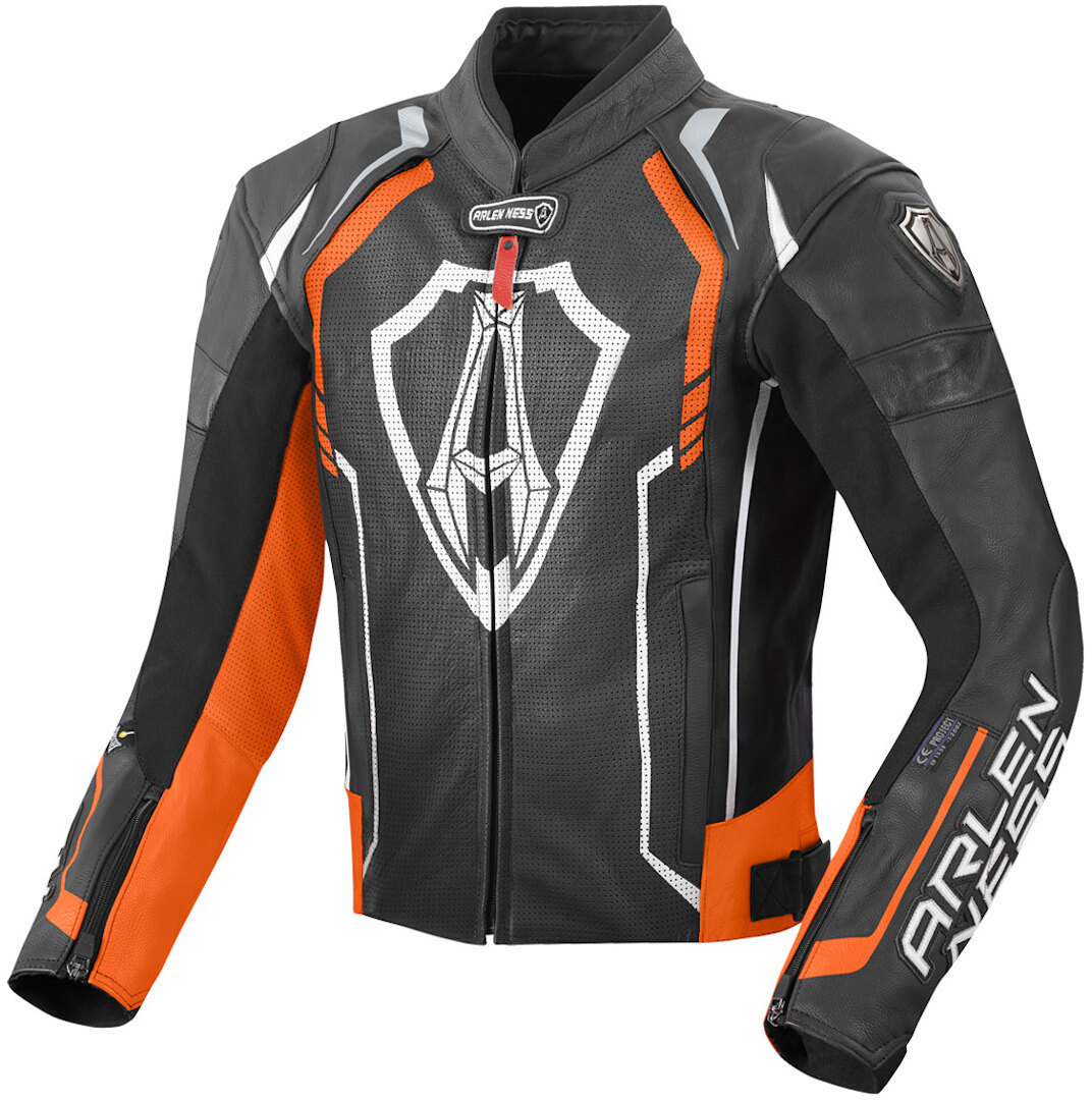 Мотоциклетная кожаная куртка Arlen Ness Track, черный/оранжевый кожаная куртка для трекового мотоцикла arlen ness черный желтый
