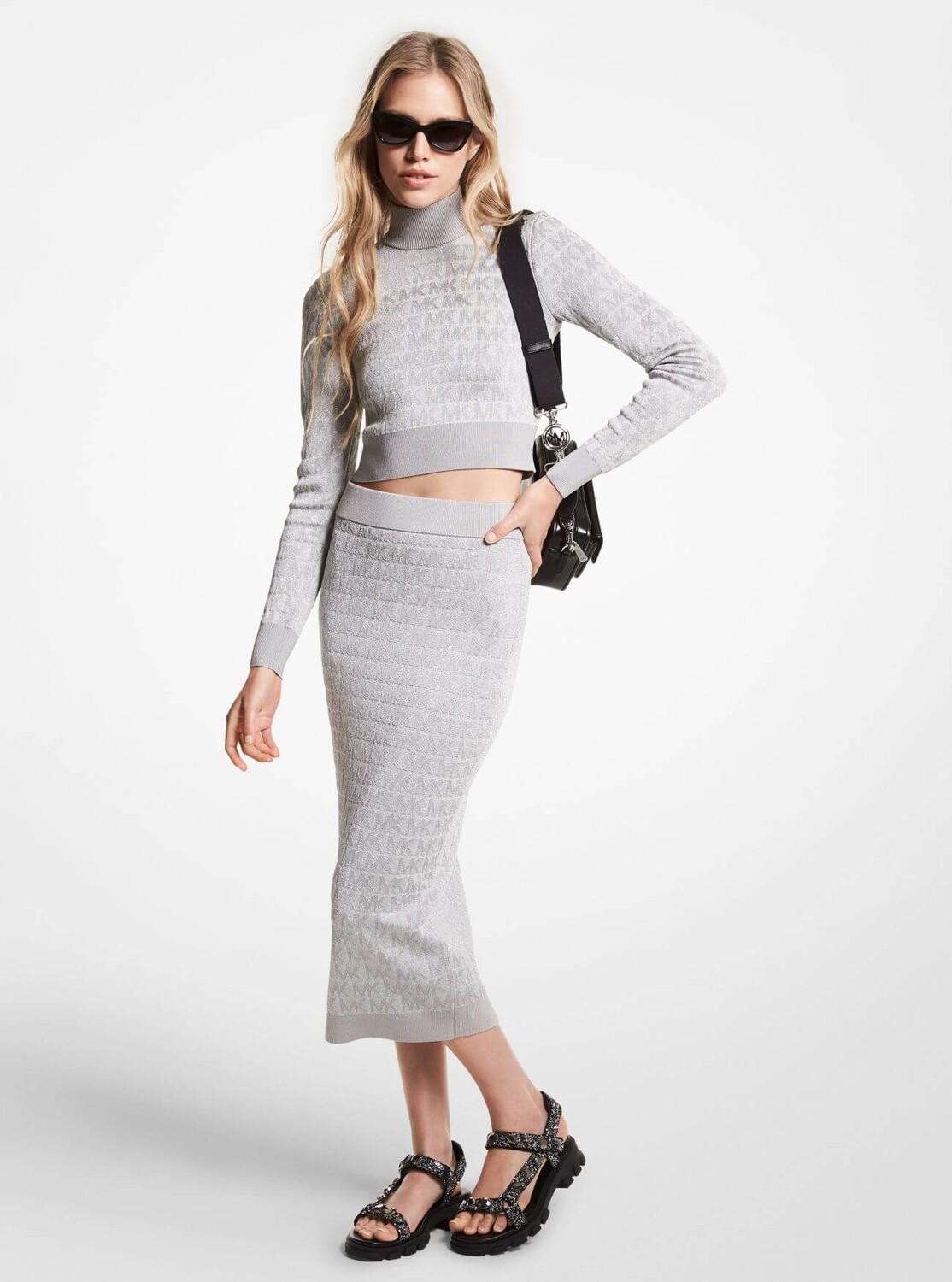 

Юбка-карандаш Michael Michael Kors Metallic Logo Jacquard, серый