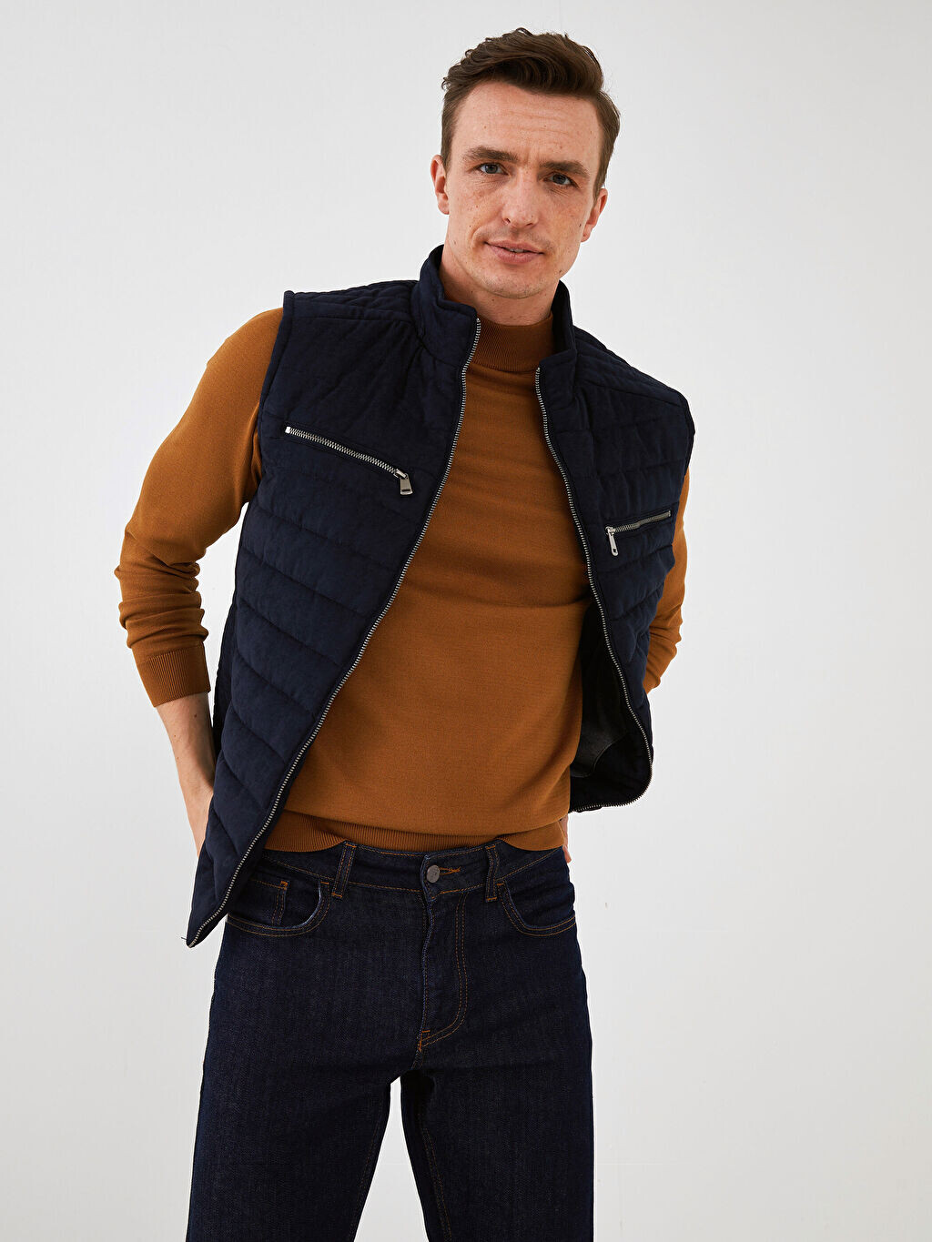 

Толстый замшевый жилет Slim Fit с воротником-стойкой LCW Vision, Черный