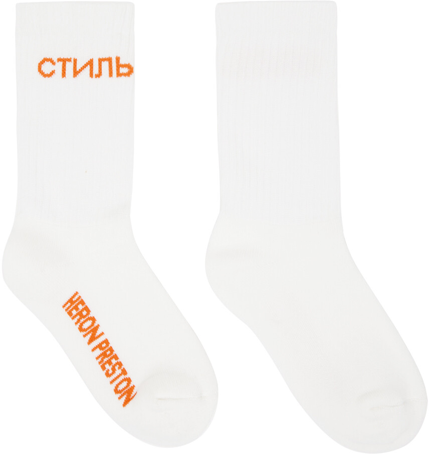 

Бело-оранжевые длинные носки CTNMB Heron Preston