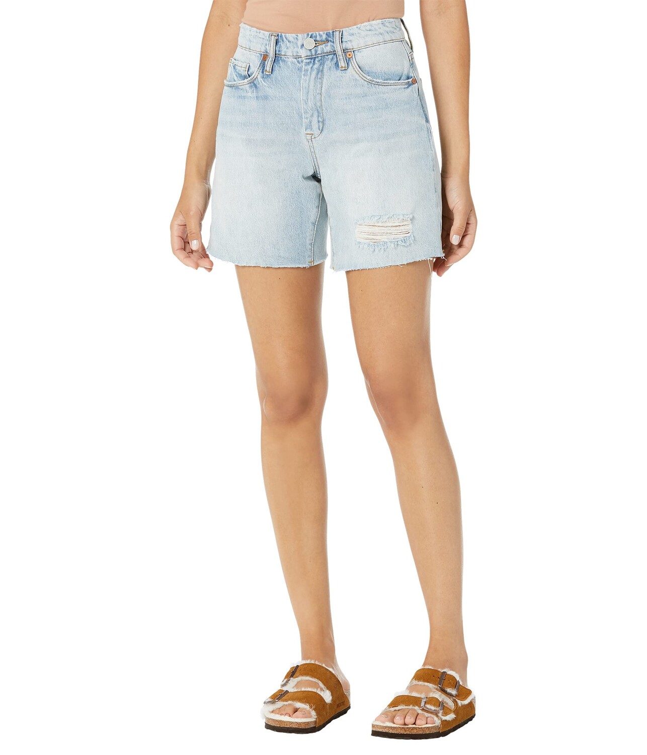 

Шорты Blank NYC, Warren Denim Shorts with Raw Hem and Distressed Detail in Mirror/Mirror Wash
