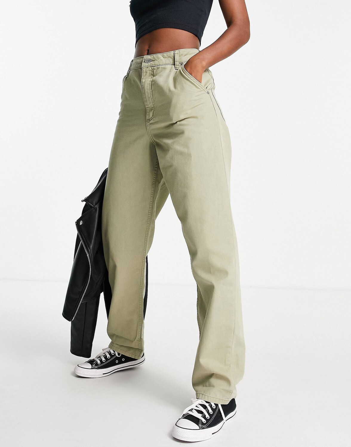 

Брюки цвета хаки прямого кроя с напуском ASOS DESIGN