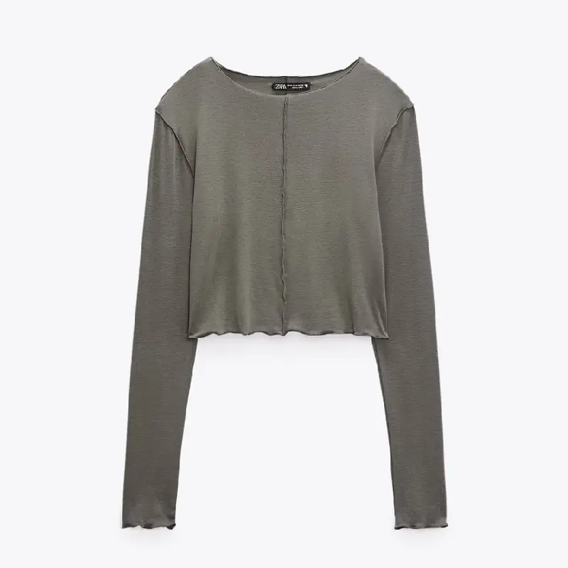 

Лонгслив Zara Viscose, хаки