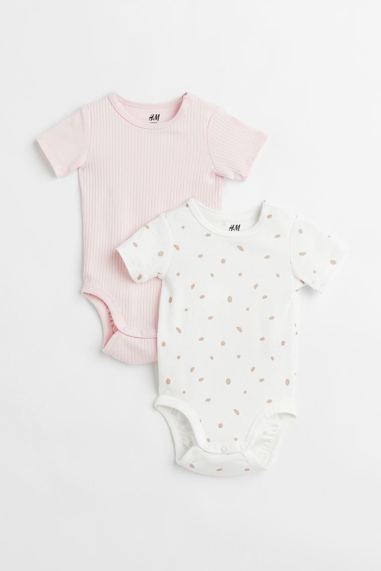 

2 комплекта боди из хлопка H&M, светло-розовый/белый