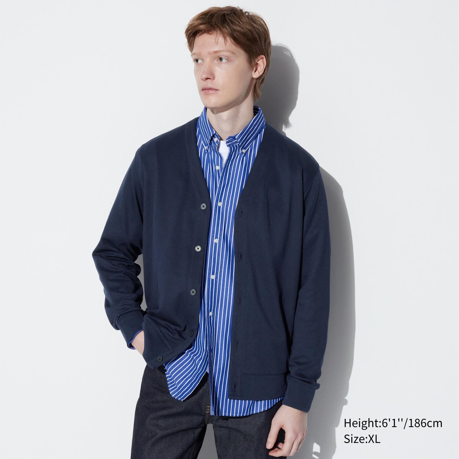 

Кардиган Uniqlo мужской хлопковый с длинными рукавами, темно-синий