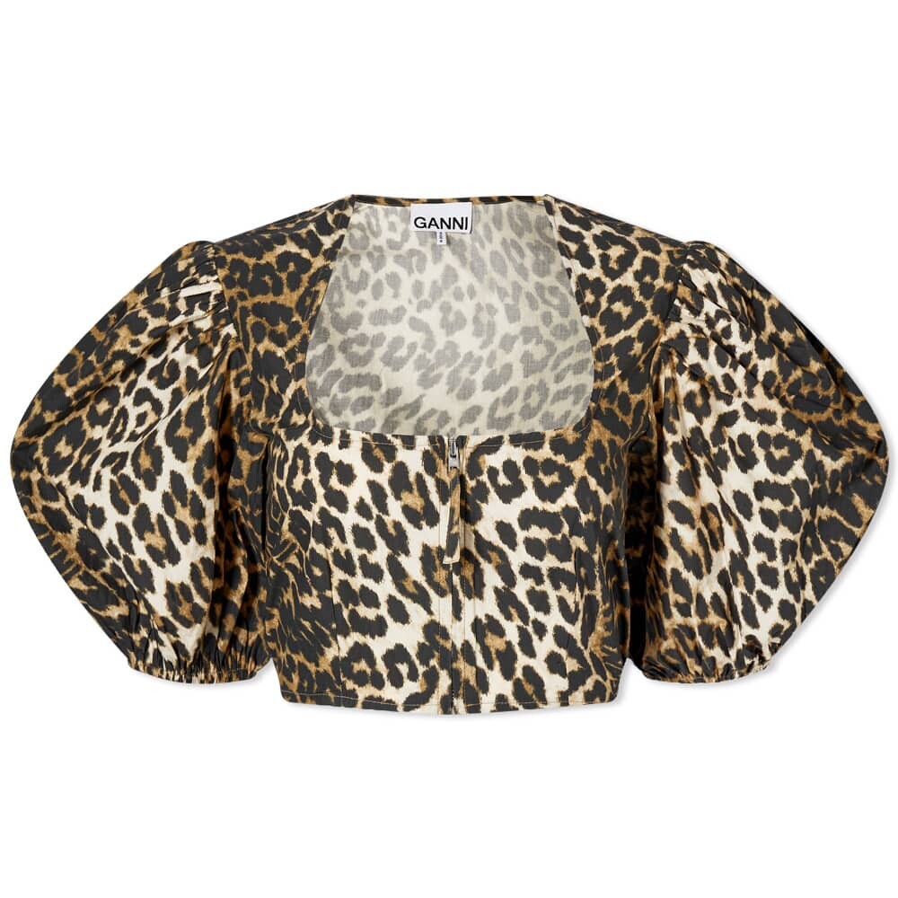 

Футболка GANNI Printed Cotton Crop Zipper Blouse, Коричневый
