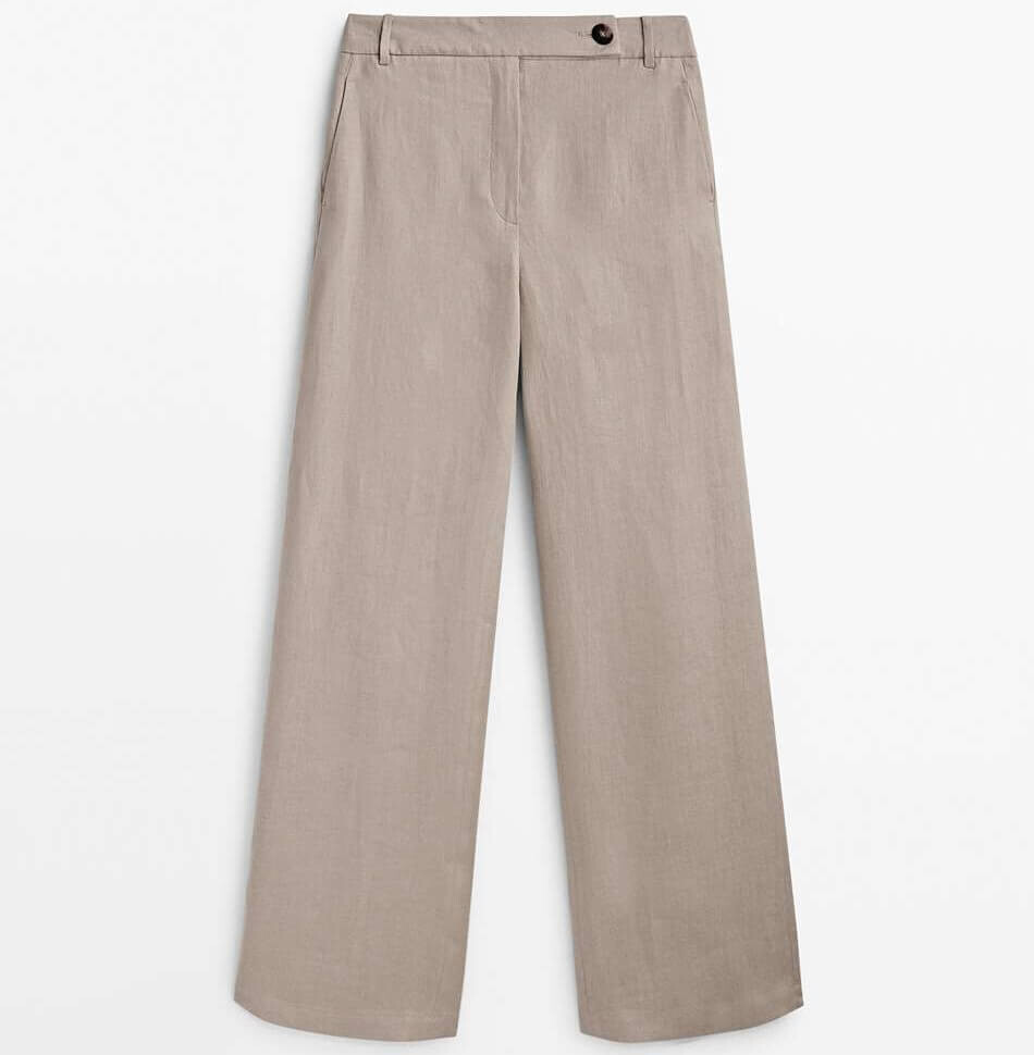 

Брюки Massimo Dutti Straight Fit 100% Linen Suit, бежевый