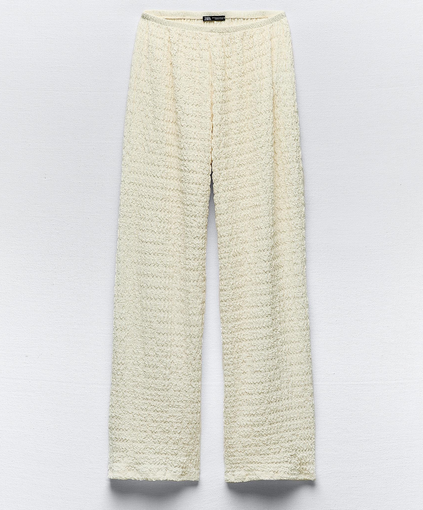 Брюки Zara Textured, белый новые женские брюки лидер продаж 2023 модные плиссированные металлические брюки с высокой талией и эластичным поясом