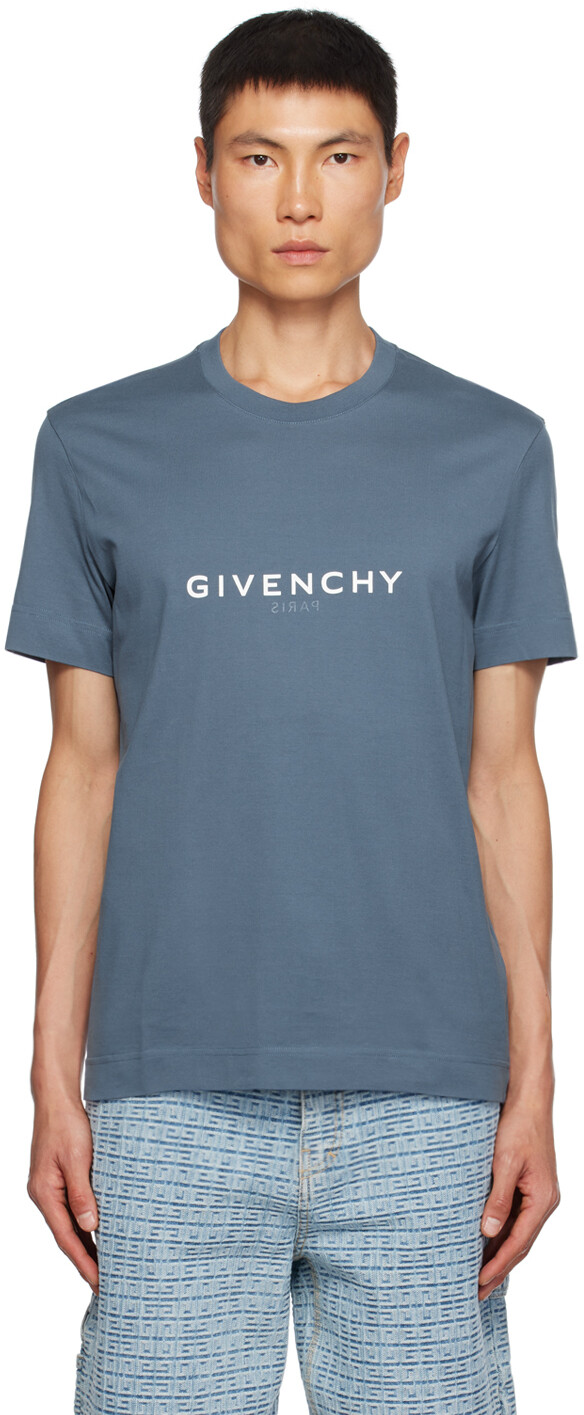

Синяя футболка с реверсом в стиле милитари Givenchy, Синий