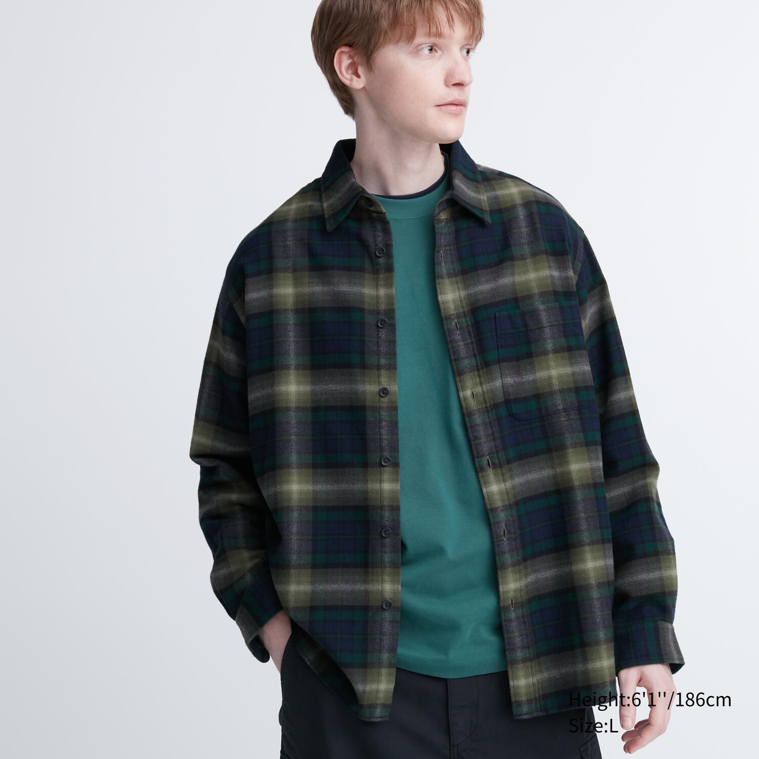 

Рубашка UNIQLO в клетку фланелевая, темно-зеленый