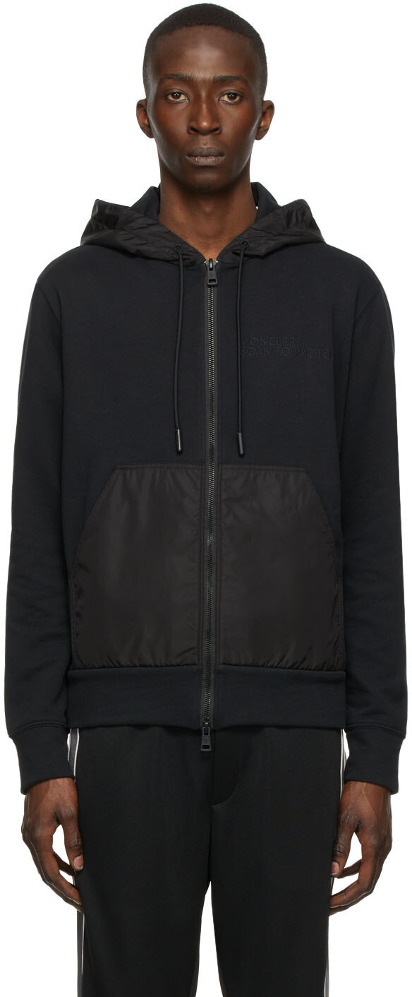 

Худи на молнии из переработанного джерси черного цвета Moncler, Черный