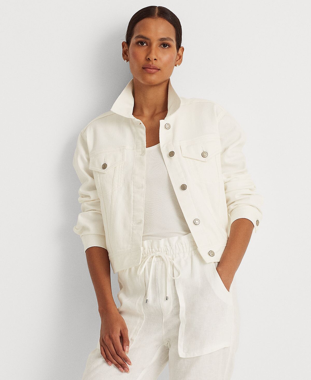

Белая выстиранная джинсовая куртка свободного кроя Lauren Ralph Lauren, белый