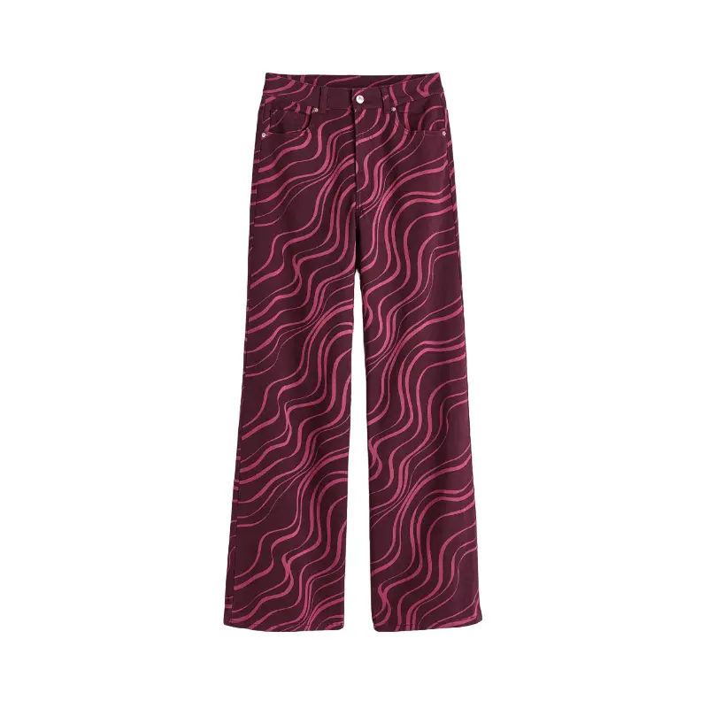 

Брюки H&M Wide-Leg Twill, сливовый/розовый