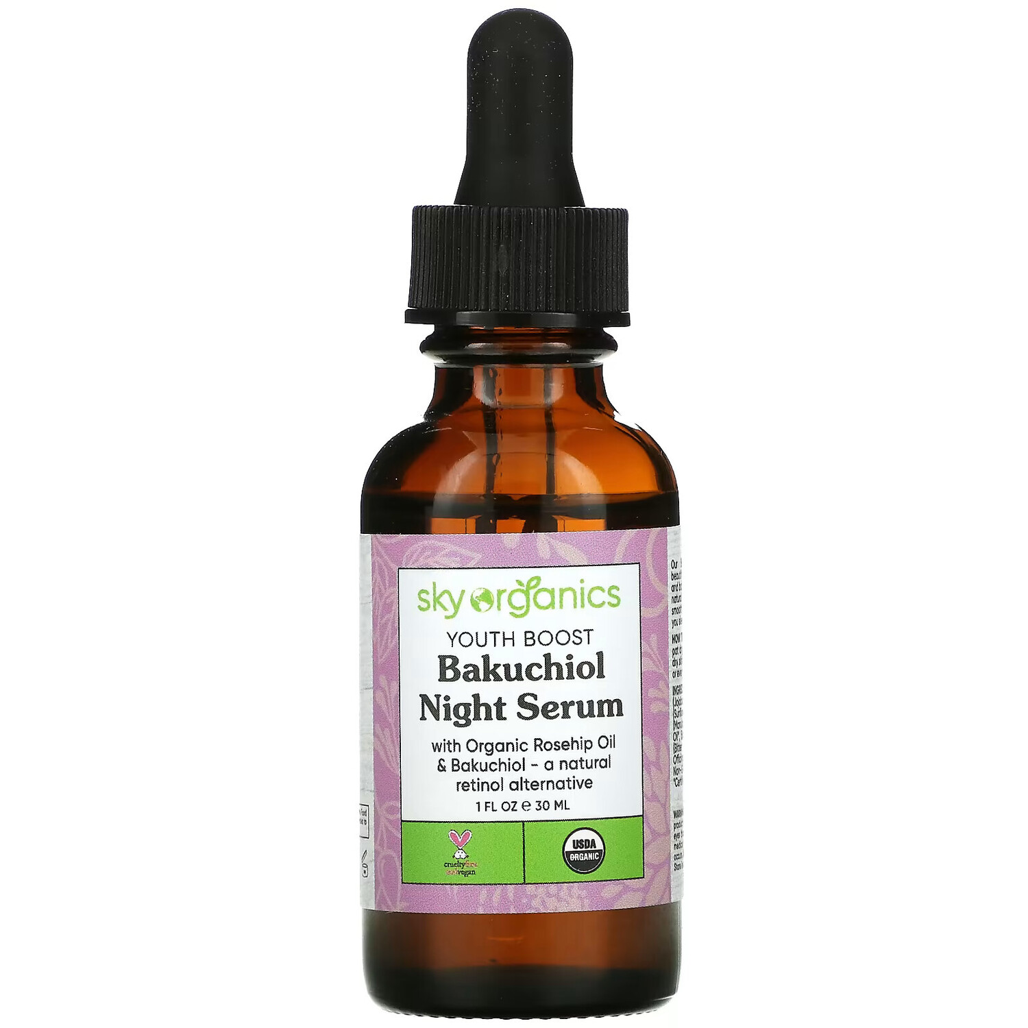 

Sky Organics, Youth Boost, Ночная сыворотка Bakuchiol, 1 жидкая унция (30 мл)