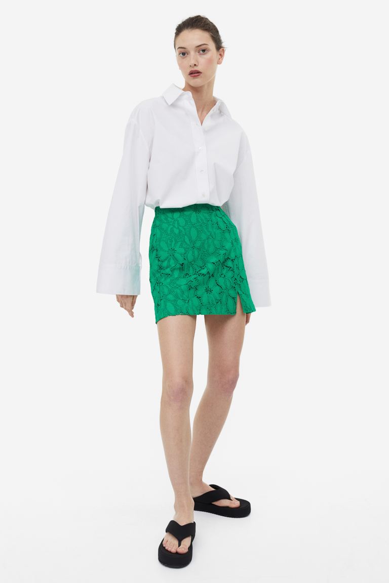 Кружевная мини-юбка H&M, зеленый