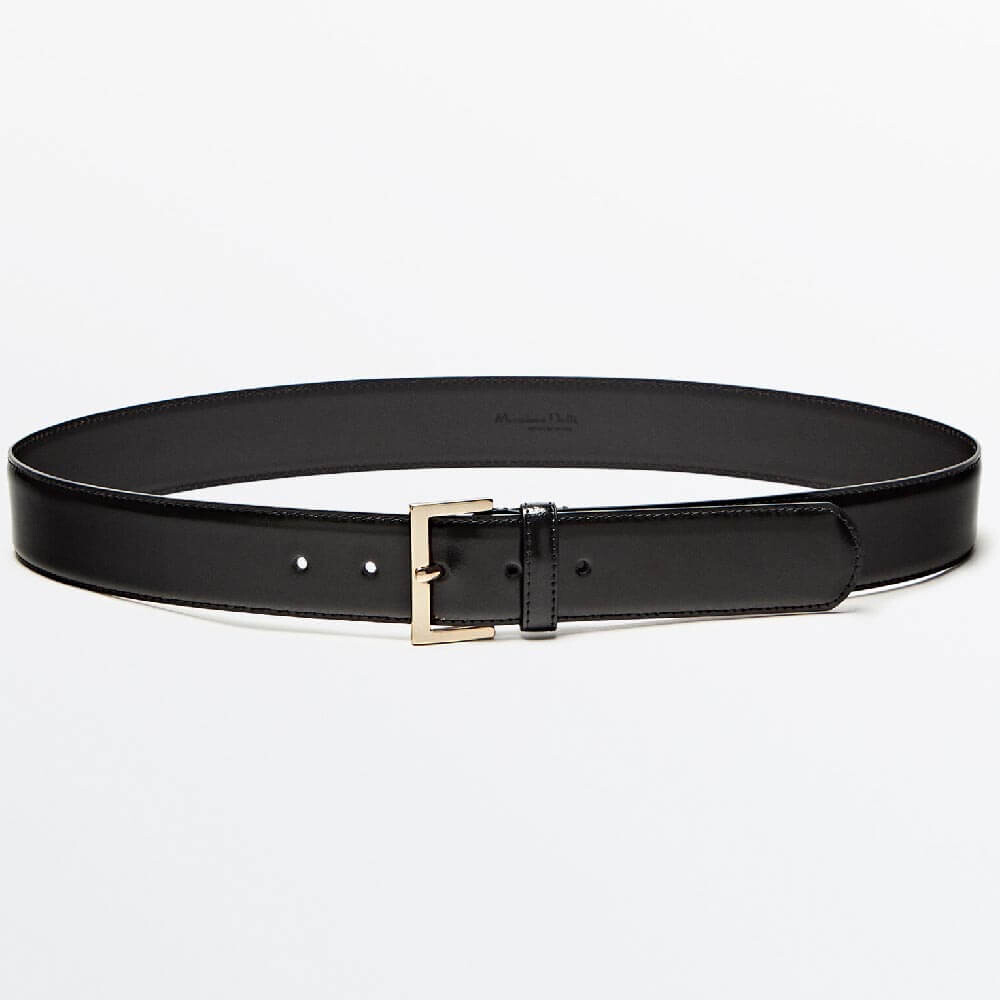 

Ремень Massimo Dutti Leather Square Buckle, черный