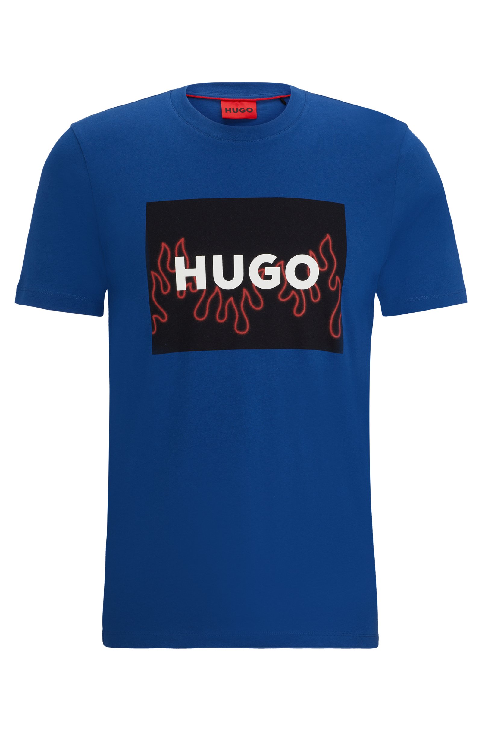 Футболка Hugo Cotton-jersey Regular-fit With Flame Logo, синий футболка hugo pima cotton regular fit with contrast logo чёрный
