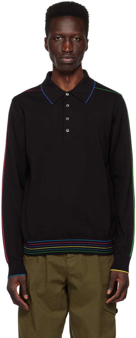 

Черная полосатая футболка-поло с длинным рукавом PS by Paul Smith, Черный