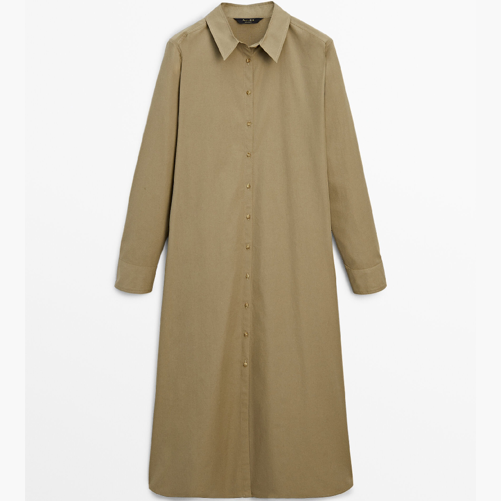 Платье-рубашка Massimo Dutti Poplin With Cutouts, хаки цена и фото