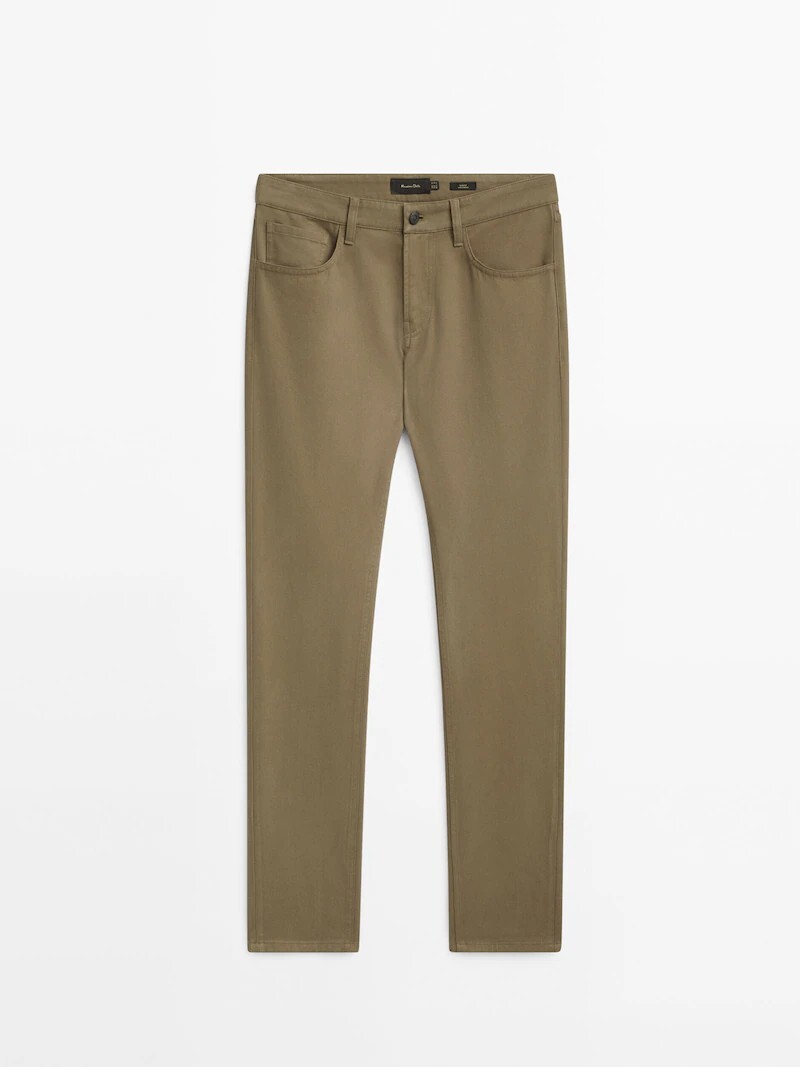 

Брюки узкого кроя из денима с начесом из хлопка Massimo Dutti, бежевый