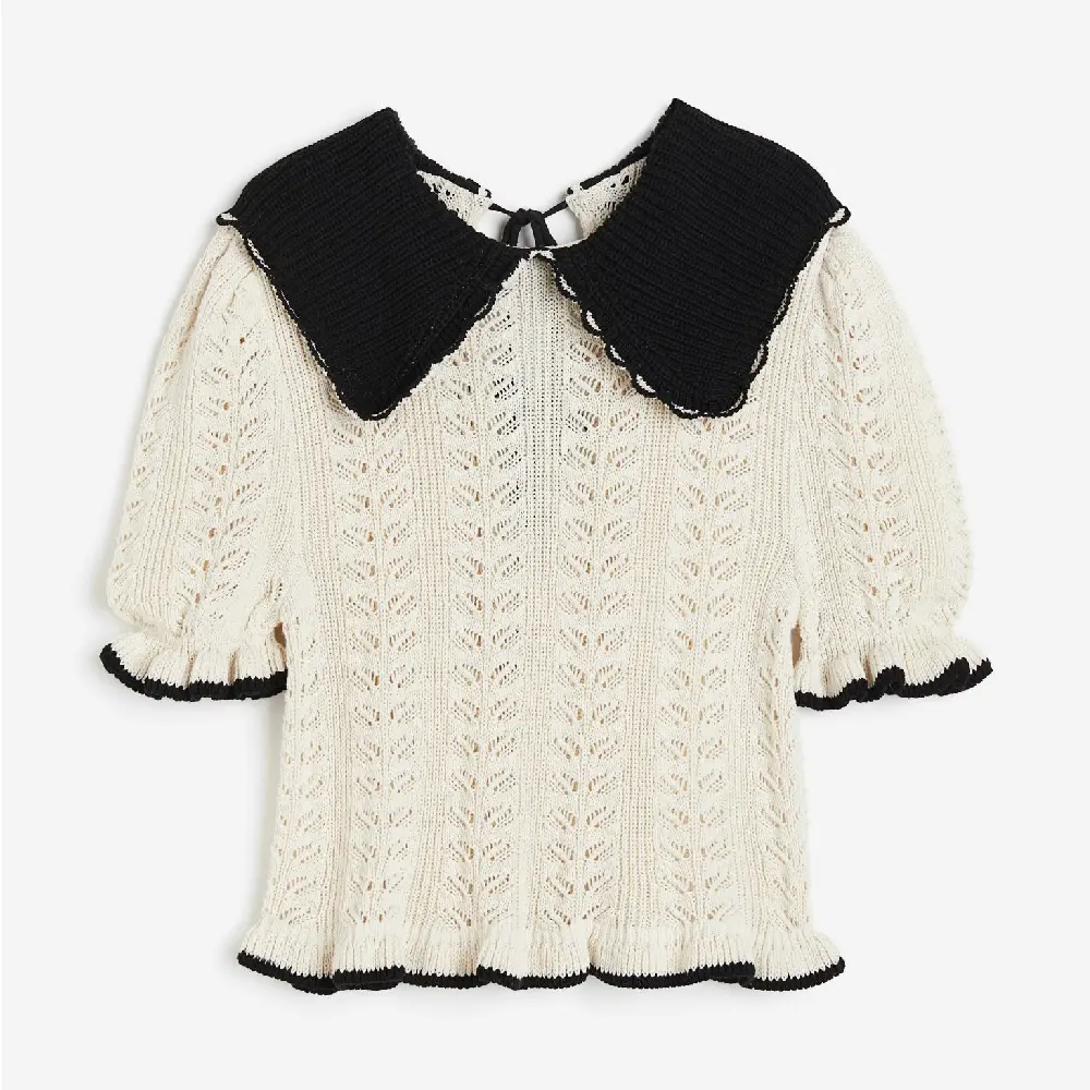 

Топ H&M Crochet-look, кремовый/черный