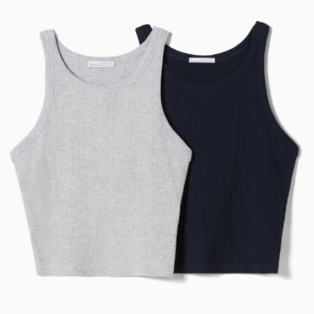 

Комплект топов Bershka Sleeveless Ribbed, черный/серый