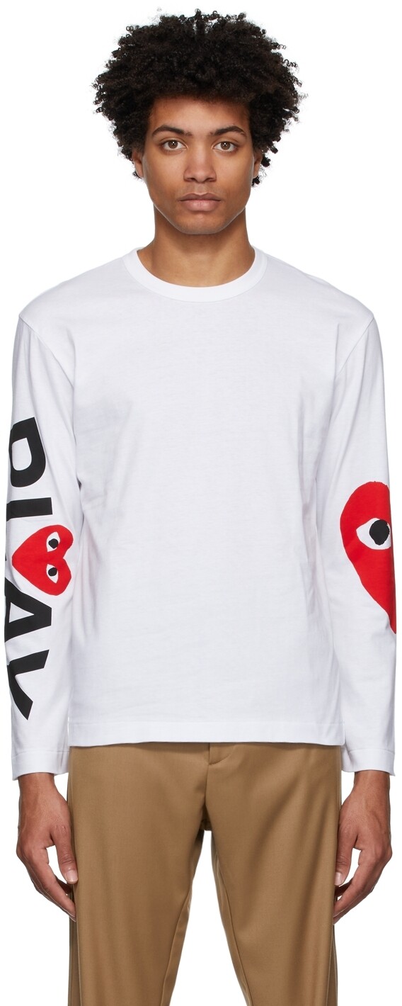 

Белая футболка с длинным рукавом с большим сердцем Comme des Garçons Play, Белый