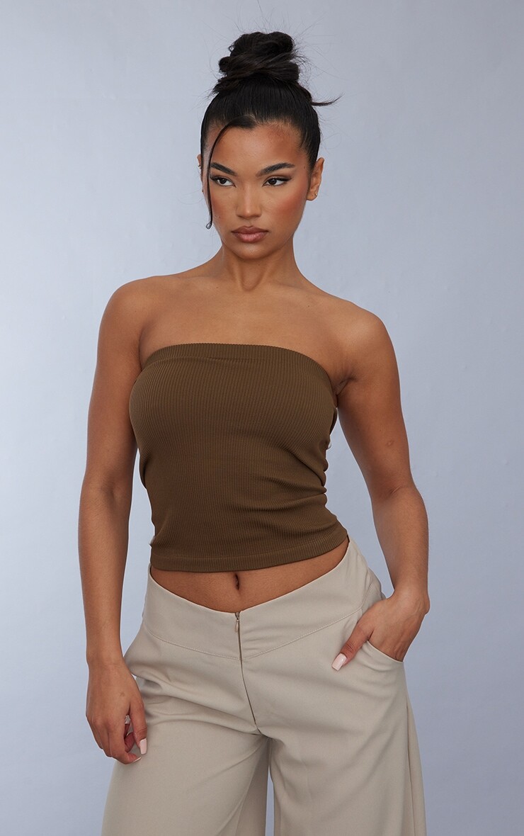 

PrettyLittleThing Топ-труба в форме ребер Espresso Contour