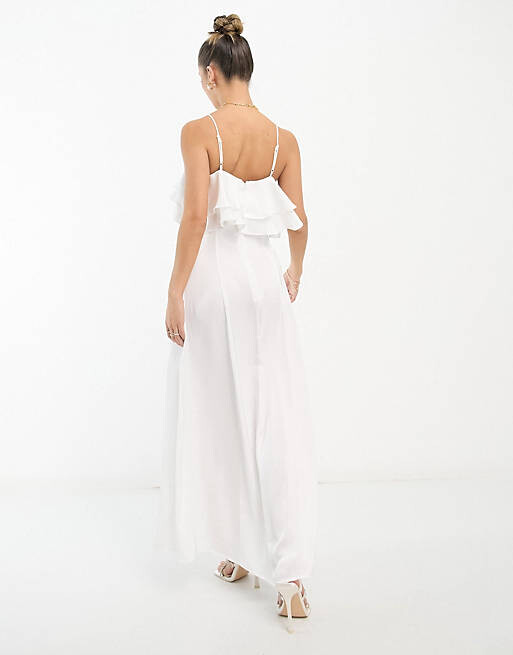 

Белое платье макси на бретельках с оборками Vila Bridal, Белый
