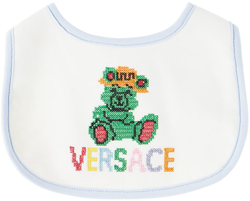 

Детский бело-голубой нагрудник с вышивкой Versace