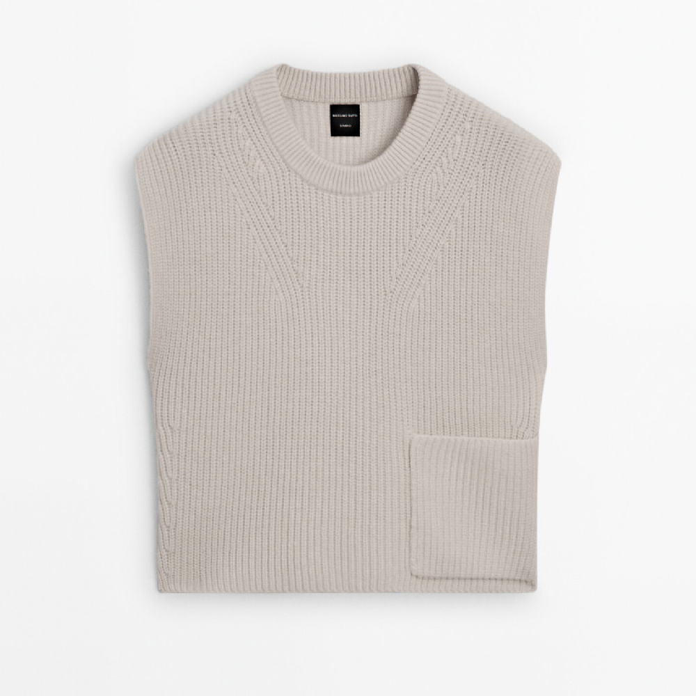 свитер zara knit with matching textured detail кремовый Свитер Massimo Dutti Knit With Pocket Detail - Studio, кремовый