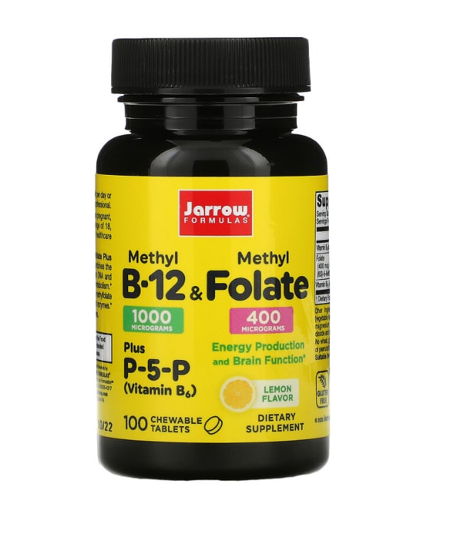 Метил B-12 и метилфолат, лимон, 100 жевательных таблеток, Jarrow Formulas цена и фото