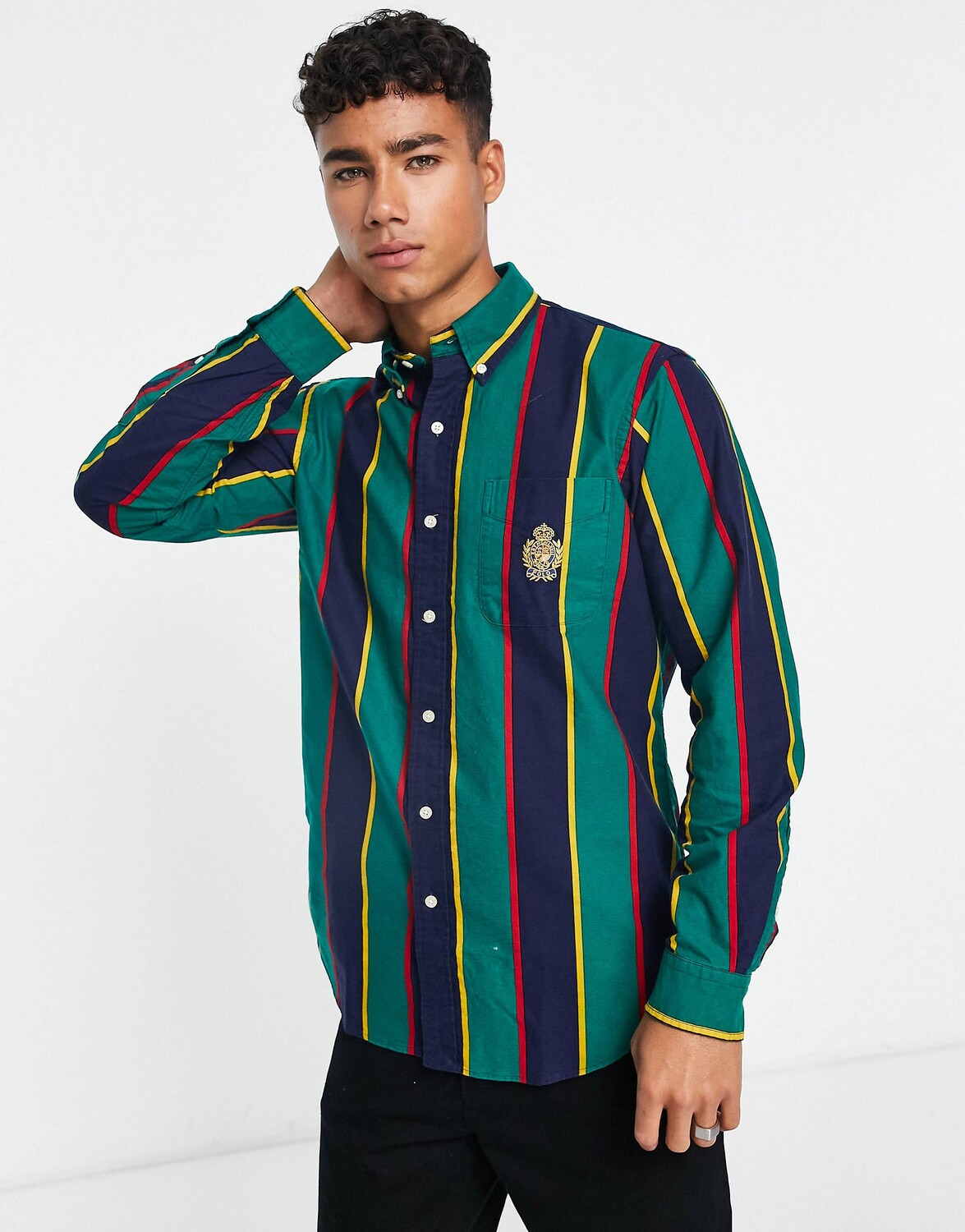 

Классическая многоцветная оксфордская рубашка Polo Ralph Lauren с логотипом и галстуком в полоску