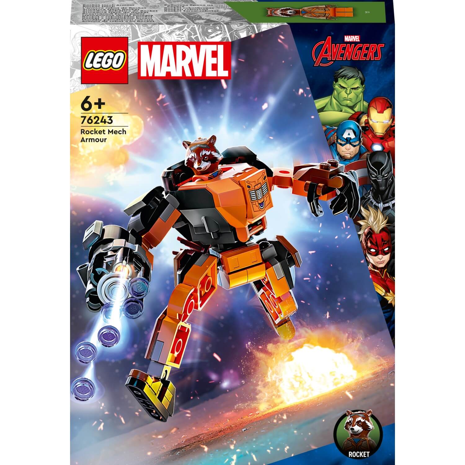 цена Конструктор LEGO Marvel Avengers доспехи робота для Ракеты 76243, 98 деталей