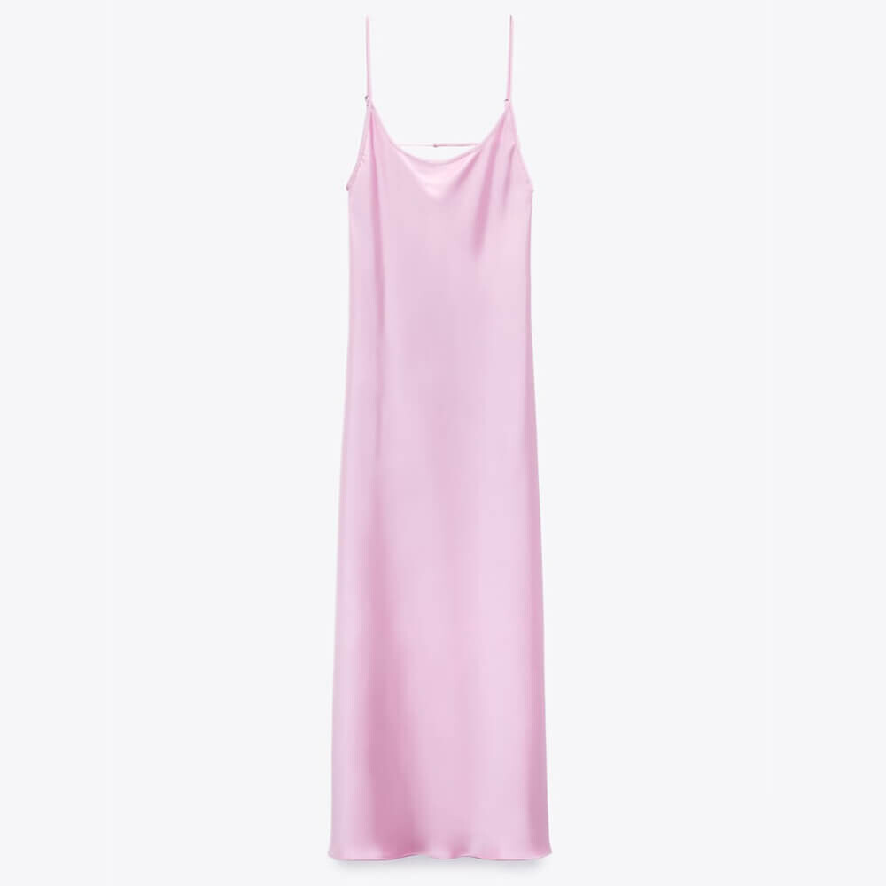 

Платье Zara Satin Midi Slip, бледно-розовый