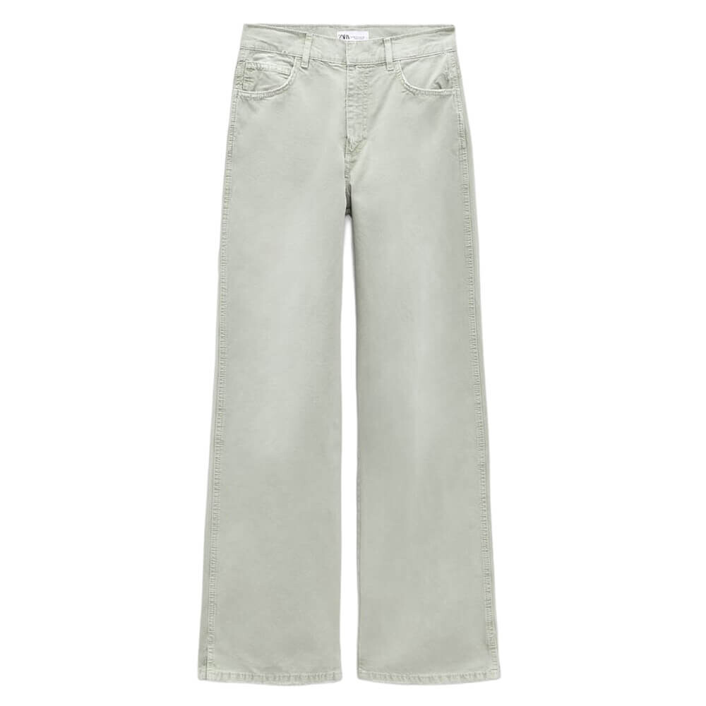 

Джинсы женские с высокой посадкой Zara Wide-leg Split Trf, хаки